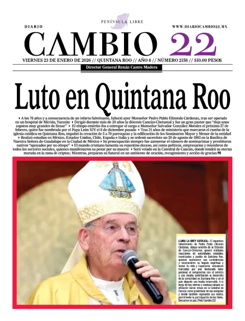 Portada de Diario Cambio 22 (contraportada) del viernes, 23 de enero de 2026