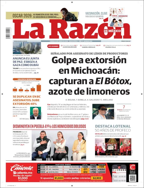 Portada de La Razon del viernes, 23 de enero de 2026