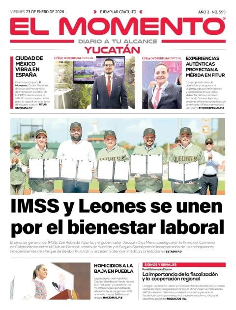 Portada de El Momento Yucatan del viernes, 23 de enero de 2026
