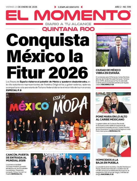 Portada de El Momento Quintana Roo del viernes, 23 de enero de 2026