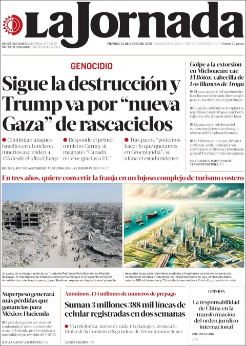 Portada de La Jornada del viernes, 23 de enero de 2026