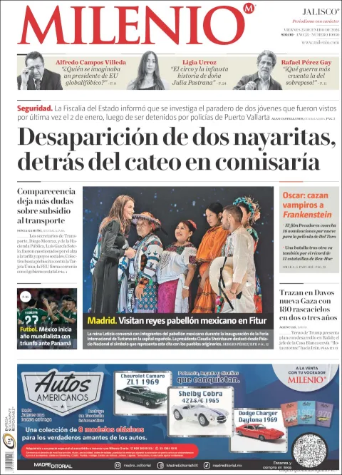 Portada de Milenio Jalisco del viernes, 23 de enero de 2026