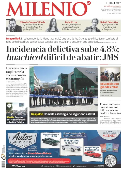 Portada de Milenio Hidalgo del viernes, 23 de enero de 2026
