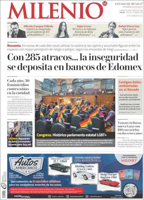 Portada de Milenio Edo de Mexico del viernes, 23 de enero de 2026