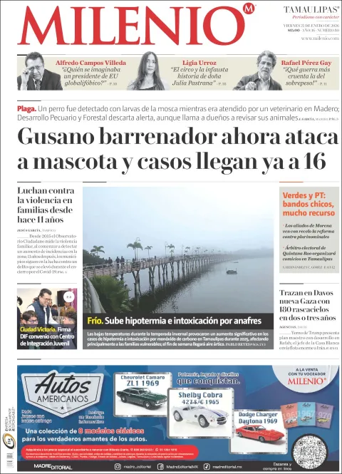 Portada de Milenio Tamaulipas del viernes, 23 de enero de 2026