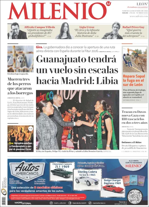 Portada de Milenio Leon del viernes, 23 de enero de 2026