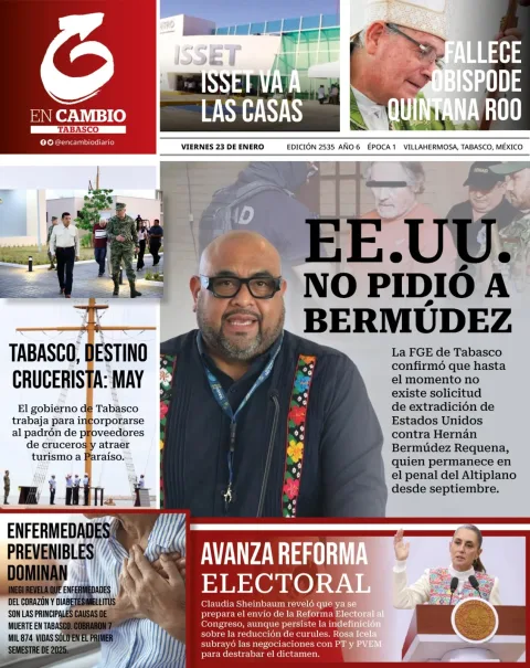 Portada de En Cambio - Tabasco (portada) del viernes, 23 de enero de 2026