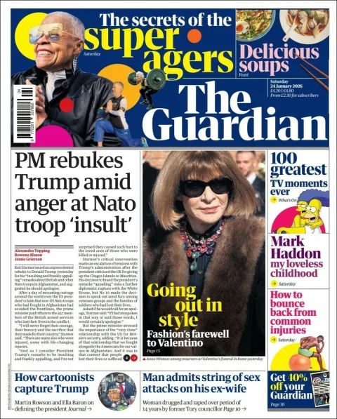 Portada de The Guardian (reino Unido) del sábado, 24 de enero de 2026