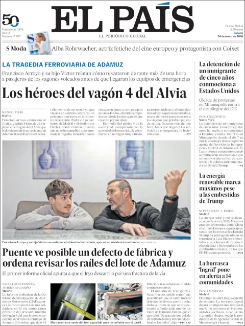 Portada de El Pais del sábado, 24 de enero de 2026