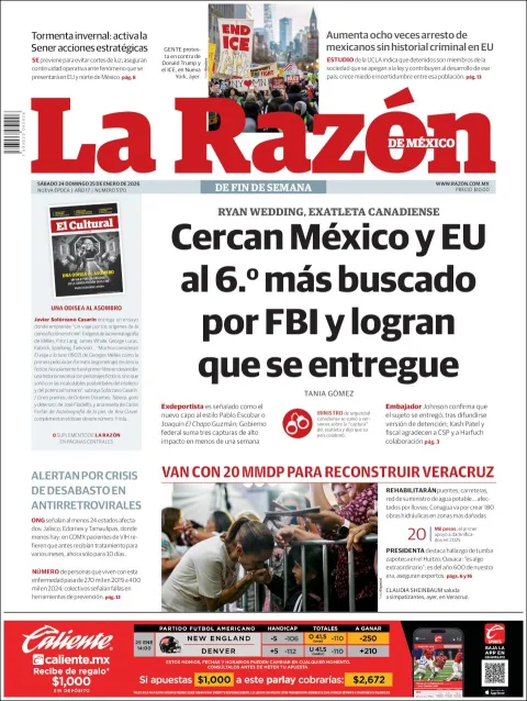 Portada de La Razon del sábado, 24 de enero de 2026