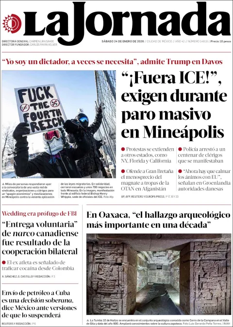 Portada de La Jornada del sábado, 24 de enero de 2026