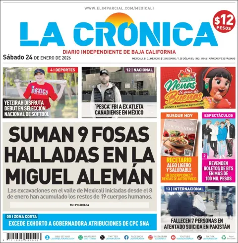 Portada de La Cronica del sábado, 24 de enero de 2026