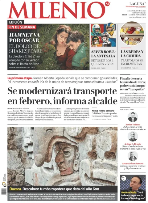 Portada de Milenio Laguna del sábado, 24 de enero de 2026