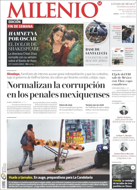 Portada de Milenio Edo de Mexico del sábado, 24 de enero de 2026