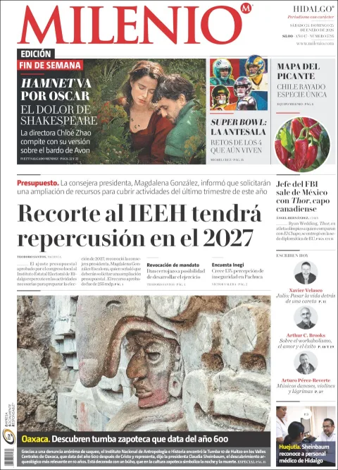 Portada de Milenio Hidalgo del sábado, 24 de enero de 2026