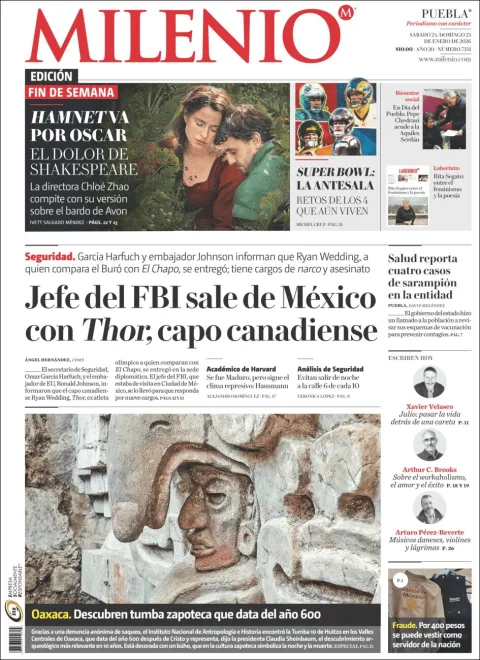 Portada de Milenio Puebla del sábado, 24 de enero de 2026