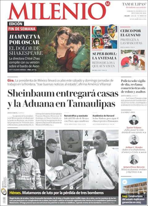 Portada de Milenio Tamaulipas del sábado, 24 de enero de 2026