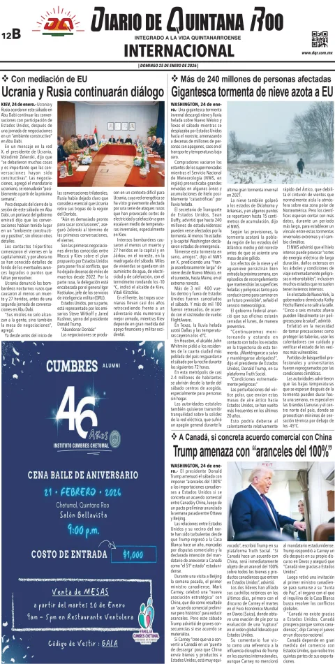 Portada de Diario de Quintana Roo (contra Portada)