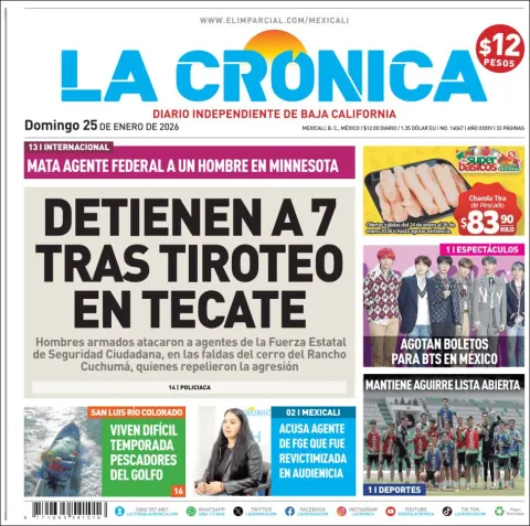 Portada de La Cronica del domingo, 25 de enero de 2026