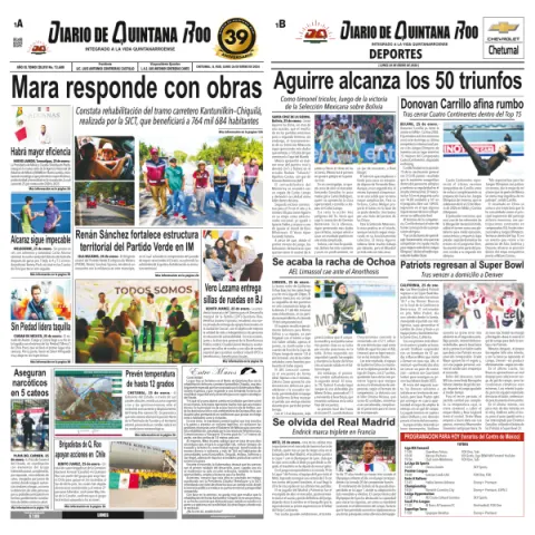 Portada de Diario de Quintana Roo (portada) del lunes, 26 de enero de 2026