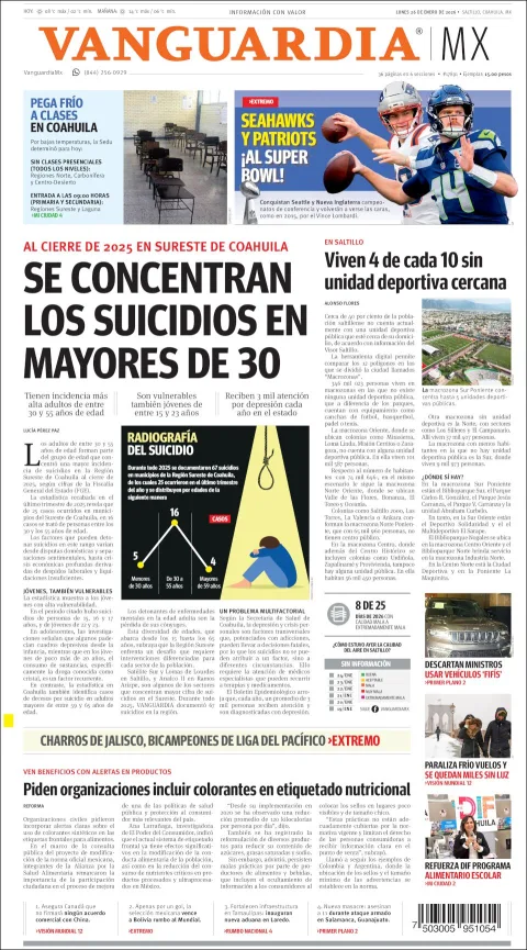 Portada de Vanguardia del lunes, 26 de enero de 2026