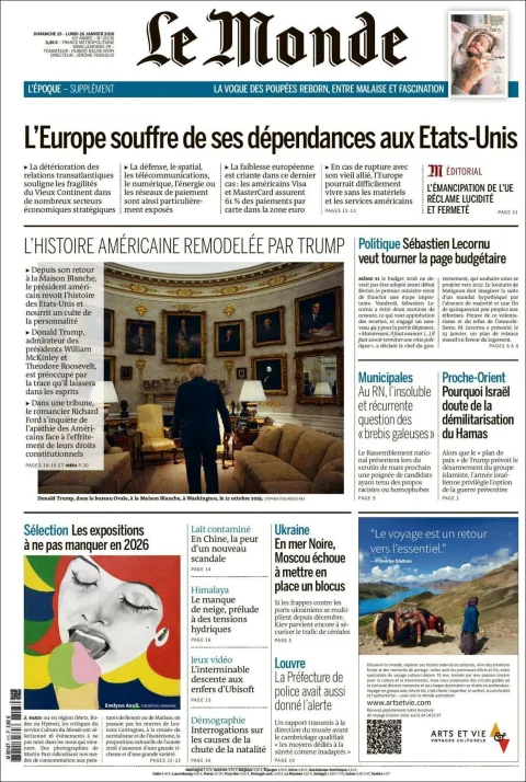 Portada de Le Monde del lunes, 26 de enero de 2026