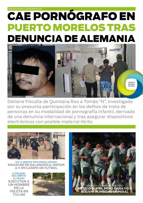Portada de El Quintana Roo (contraportada) del lunes, 26 de enero de 2026