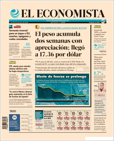 Portada de El Economista del lunes, 26 de enero de 2026