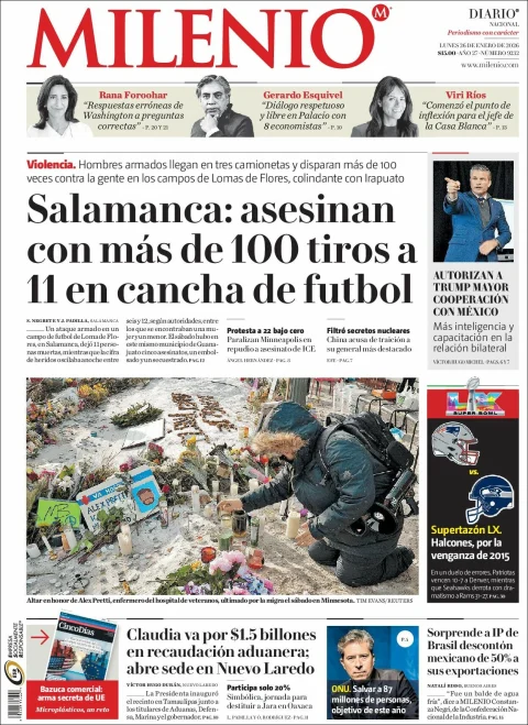Portada de Milenio del lunes, 26 de enero de 2026