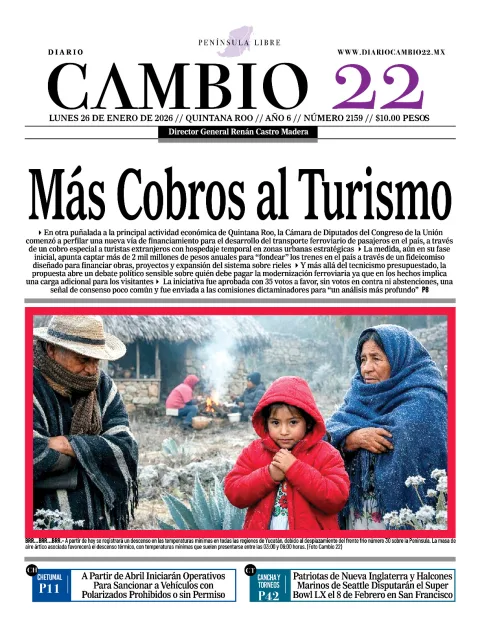 Portada de Diario Cambio 22 (contraportada) del lunes, 26 de enero de 2026