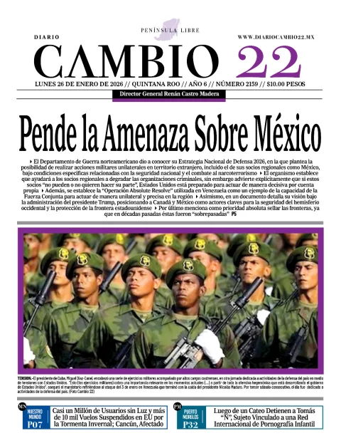 Portada de Diario Cambio 22 (portada) del lunes, 26 de enero de 2026