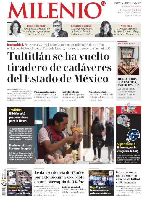 Portada de Milenio Edo de Mexico del lunes, 26 de enero de 2026