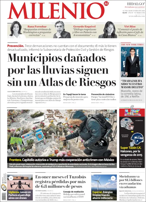 Portada de Milenio Hidalgo del lunes, 26 de enero de 2026