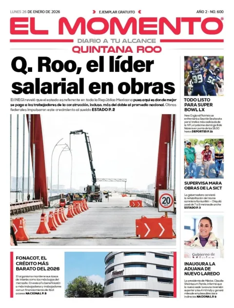 Portada de El Momento Quintana Roo del lunes, 26 de enero de 2026