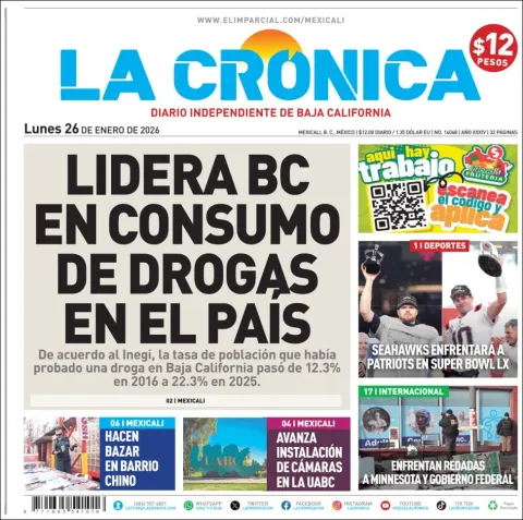 Portada de La Cronica del lunes, 26 de enero de 2026