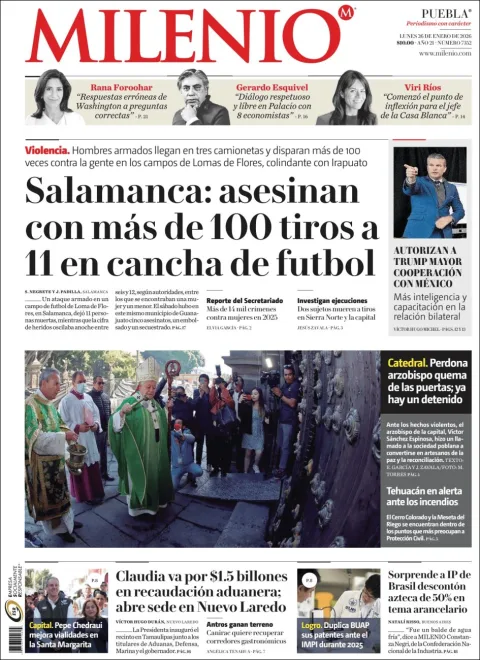 Portada de Milenio Puebla del lunes, 26 de enero de 2026