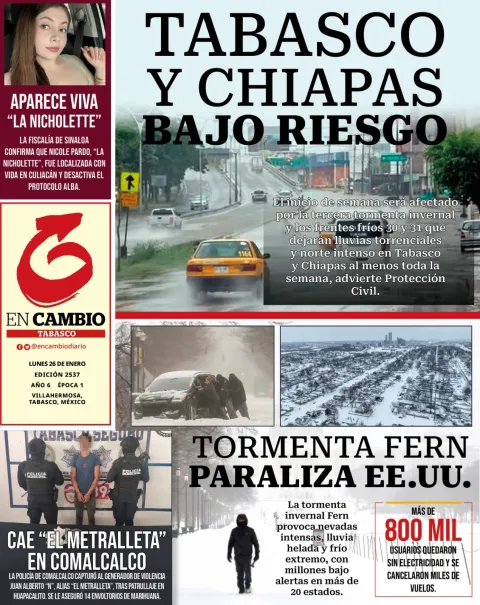 Portada de En Cambio - Tabasco (contraportada) del lunes, 26 de enero de 2026