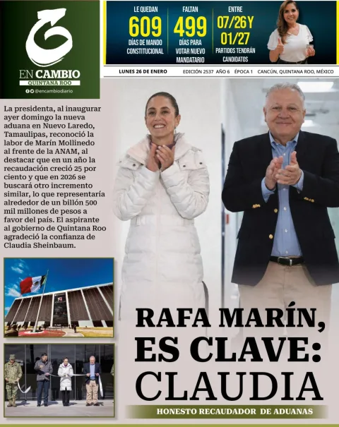 Portada de En Cambio - Quintana Roo (contraportada) del lunes, 26 de enero de 2026