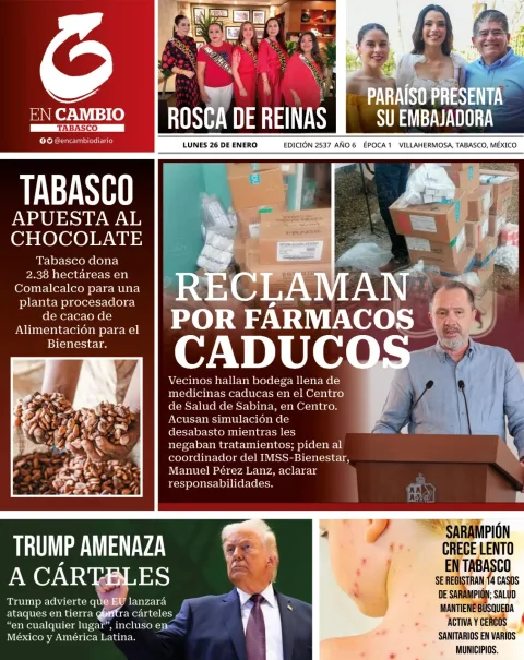 Portada de En Cambio - Tabasco (portada) del lunes, 26 de enero de 2026