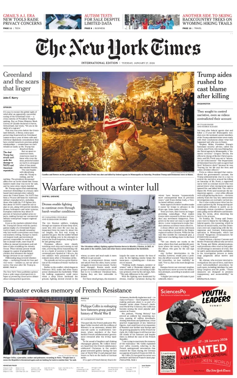 Portada de The New York Times (international) del martes, 27 de enero de 2026