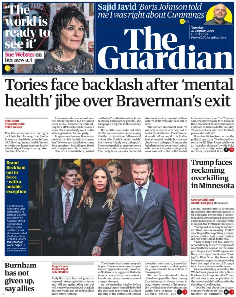 Portada de The Guardian (reino Unido) del martes, 27 de enero de 2026