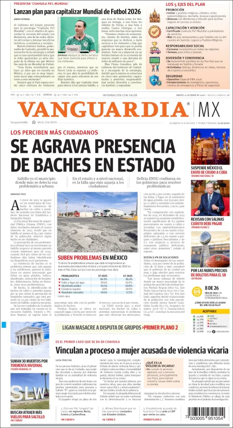 Portada de Vanguardia del martes, 27 de enero de 2026