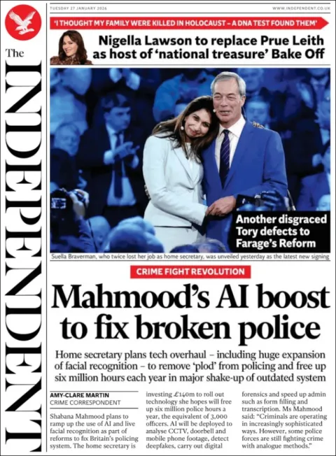 Portada de The Independent del martes, 27 de enero de 2026