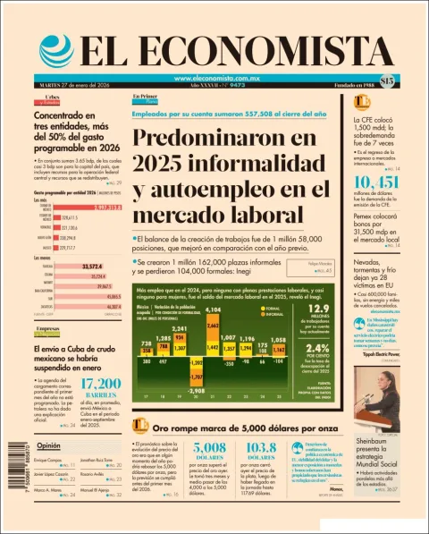 Portada de El Economista del martes, 27 de enero de 2026