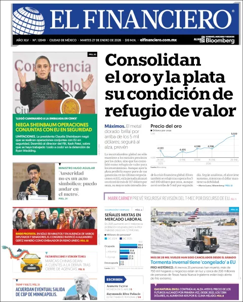 Portada de El Financiero del martes, 27 de enero de 2026