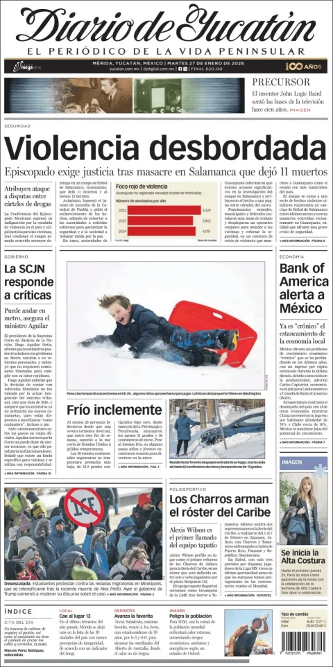 Portada de Diario de Yucatán del martes, 27 de enero de 2026