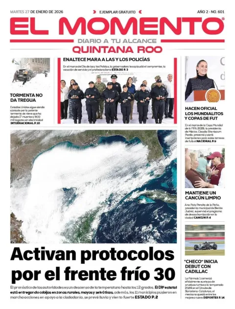 Portada de El Momento Quintana Roo del martes, 27 de enero de 2026