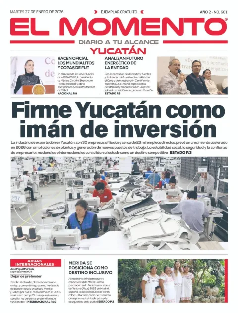 Portada de El Momento Yucatan del martes, 27 de enero de 2026