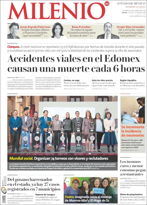 Portada de Milenio Edo de Mexico del martes, 27 de enero de 2026