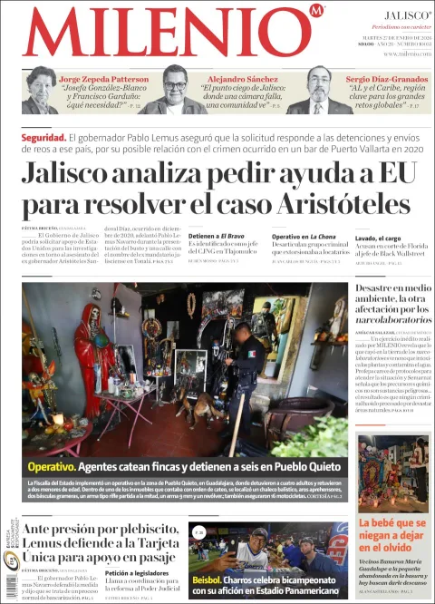 Portada de Milenio Jalisco del martes, 27 de enero de 2026